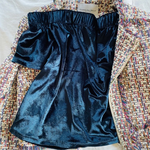 Navy Velvet Off the Shoulder Top - Picture 1 of 6